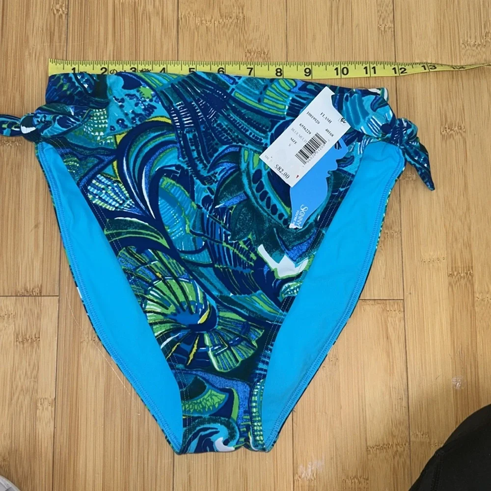 Skinny Dippers Blue MultiColored High Waisted Bikini Swim Suit Bottoms Small NWT